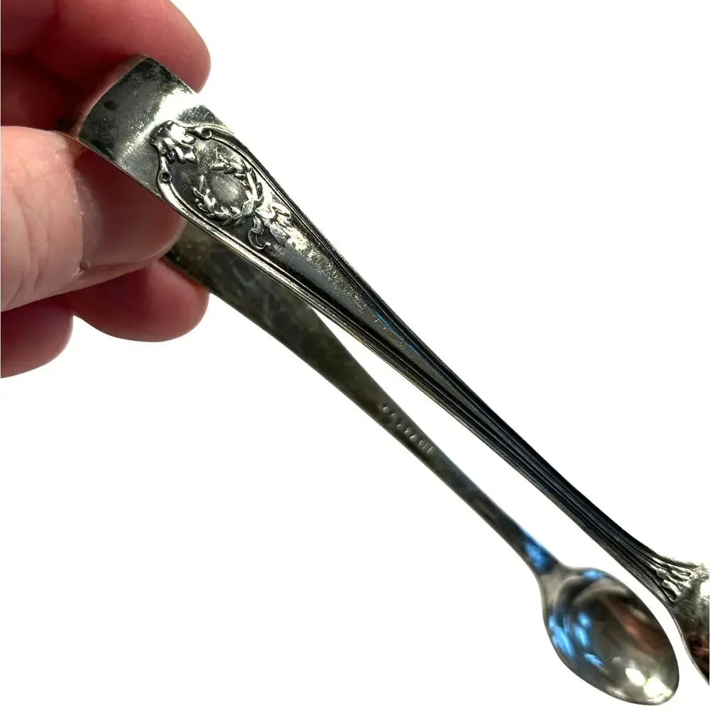 Vintage English silver sugar tongs EPNS spoon shaped condiment server signed